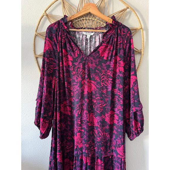 Pioneer Woman Purple Pink Floral Fall Midi Maxi Dress Boho Cottage *no belt*(M) - Picture 4 of 15